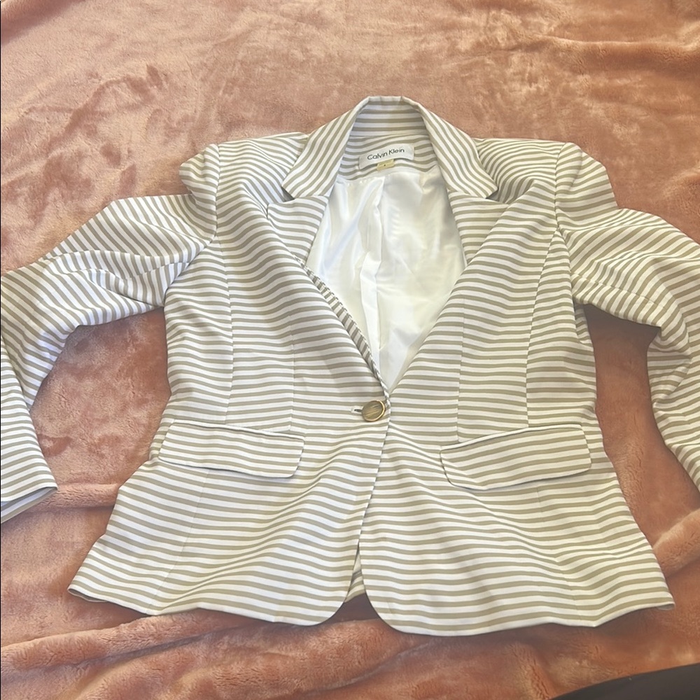 Calvin Klein Gray and White Striped Jacket